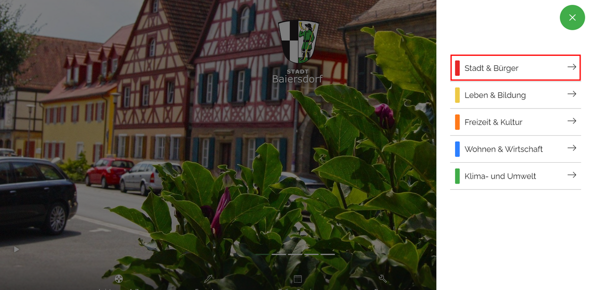 Ausklappmenü Stadt