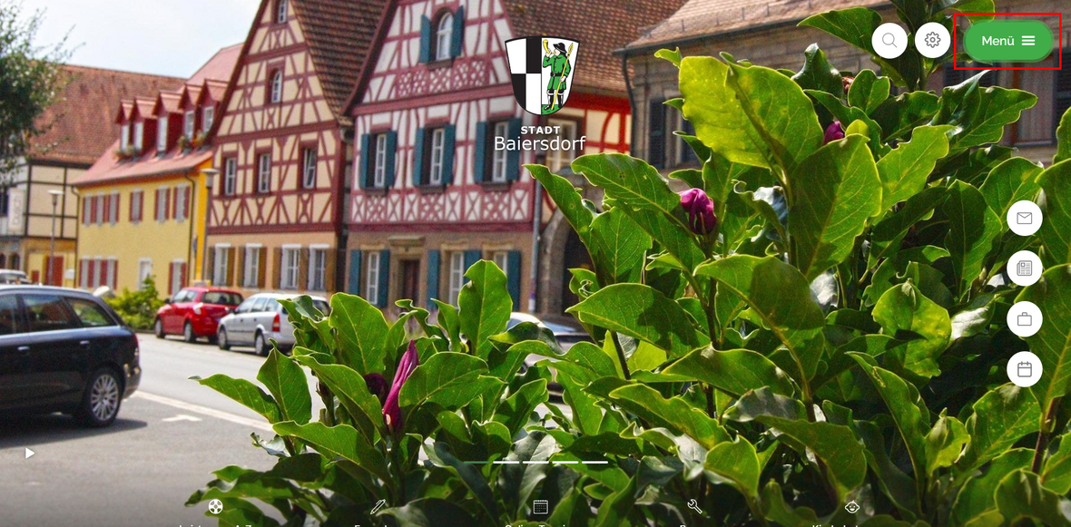 Menü auf der Startseite